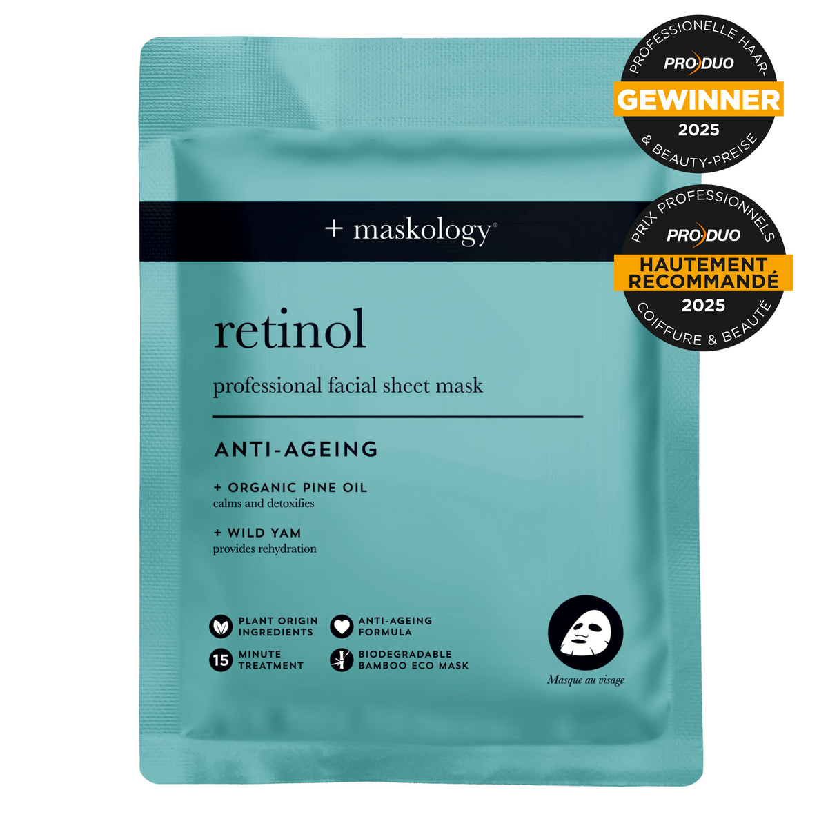 Unbranded — Maskology Retinol Facial Sheet Mask Anti Ageing Organic Pine Oil Wild Yam 22ml *